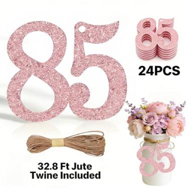 Imagem de ALISSAR 24 peças de etiquetas com 85 números com barbante de juta de 85 metros para decorações de aniversário de 85 anos, kit de decoração de festa de 85 anos, decoração de pote de pedreiro, embrulho