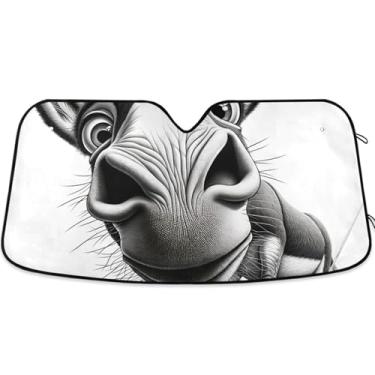 Imagem de Guarda-sol engraçado burro fofo cinza para para-brisa bonito personalizado caminhão dobrável sombra de carro para para-brisa dianteiro L, 144,8 cm x 80 cm