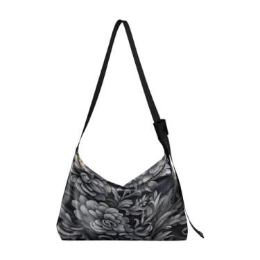 Imagem de Beer Bolsa feminina de couro, bolsa tiracolo de couro vegano, bolsa transversal de couro vegano, Floral-1 preto e cinza, One Size