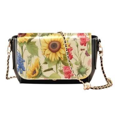 Imagem de Bolsa transversal com alça ajustável floral e girassol, bolsas transversais de couro para mulheres, média, Floral com girassóis - 6, One Size
