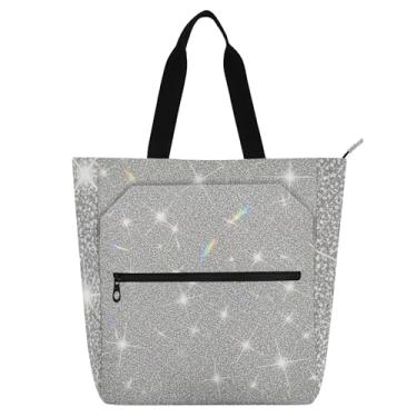 Imagem de GAIGEO Sacola feminina cinza com estrelas para trabalho, lona, escola, bolsa para professores, bolsas com compartimentos