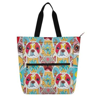 Imagem de Sacola infantil colorida com rosto de buldogue francês com zíper resistente à água, bolsa escolar, presente para professores de trabalho