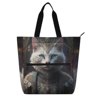 Imagem de GAIGEO Bolsa feminina de trabalho com retrato de gato branco real, bolsa escolar universitária, presente para professores, para amantes de livros