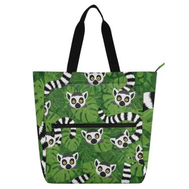 Imagem de GAIGEO Sacola de trabalho verde com folhas de lêmure de desenho animado para mulheres, bolsa escolar, bolsa para professores, amantes de livros