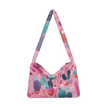 Imagem de GAIGEO Bolsa feminina vintage água-viva coral vida marinha bolsa de ombro feminina, bolsas de outono, Cacto colorido rosa, One Size