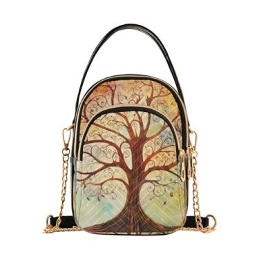 Imagem de Flores azuis e folhas verdes em crossbody feminino xadrez azul, bolsa de ombro transversal, bolsas de ombro para mulheres modernas, Árvore da Terra-4, One Size