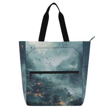 Imagem de GAIGEO Bolsa feminina Fantasy Valley Landscape para trabalho de lona com zíper bolsa de praia utilitária infantil com compartimentos