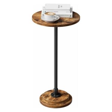 Imagem de Simple Trending Mesa lateral redonda, mesa de bebida, mesa de extremidade, mesa de centro moderna com perna de madeira maciça para sala de estar, quarto, sofá (marrom rústico)