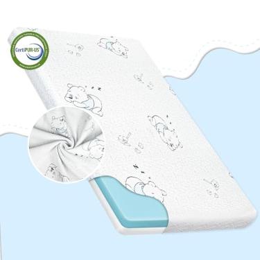 Imagem de ESJAYING Colchão Pack and Play, colchão de cercadinho para bebês de 96 x 66 cm, para pack N Play, colchão de espuma viscoelástica de gel com capa macia e lavável para bebês, portátil e respirável
