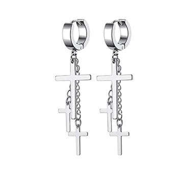 Imagem de Brincos exclusivos de pingente de borla com cruz e prata preta, presente de Natal, aniversário, para homens, mulheres, filha, filho, irmã, aço inoxidável, One Size, Metal, Sem pedra preciosa