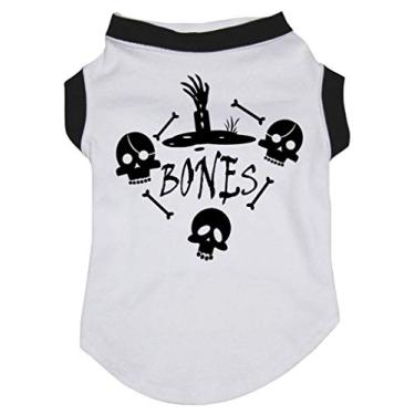 Imagem de Petitebella Camiseta de cachorro com ossos de caveira (bainha branca/preta, média)