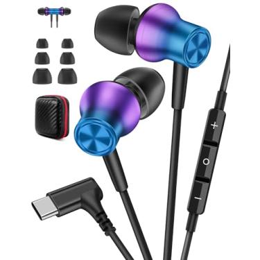 Imagem de Jiunai Fones de ouvido USB C com ângulo reto de 90°, fones de ouvido intra-auriculares tipo C com controle de volume de microfone, encaixe magnético, estéreo, fones de ouvido USB-C para iPhone 17 16