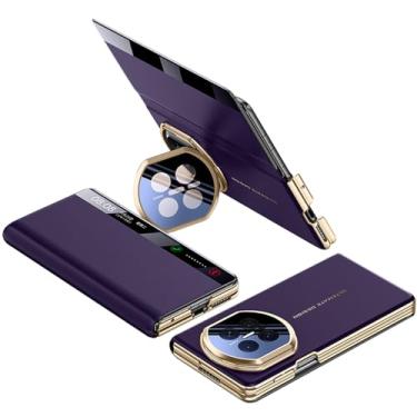 Imagem de FWYANZH Capa para Huawei Mate X7, Smart Hibernation Flip View Window Capa de couro com suporte de proteção para câmera Fecho magnético Capa à prova de choque, roxa, Mate X7