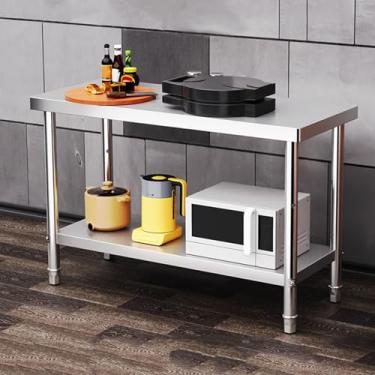 Imagem de Mesa de preparação de alimentos para cozinha, mesa de trabalho de aço inoxidável, bancada comercial de metal com prateleira, mesa de preparação de metal, banco utilitário de garagem de lavanderia