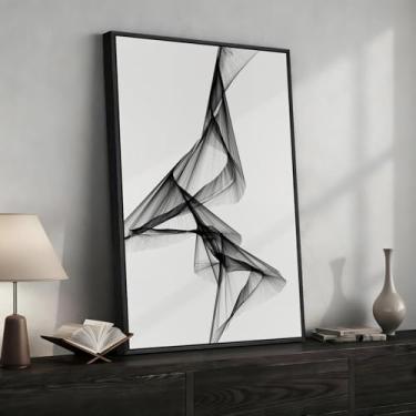 Imagem de Arte de parede abstrata emoldurada em preto e branco, pinturas de impressão em tela minimalistas modernas para paredes, grandes linhas elegantes imagens para sala de estar, sala de jantar, quarto