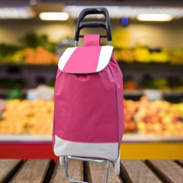 Imagem de Carrinho de Compras Dobrável Multiuso para Feira e Supermercado até 30kg com Rodas Reforçadas(ROSA)