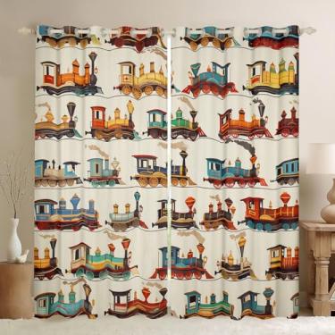 Imagem de Conjunto de 2 painéis de cortinas retrô para janela de trem 137 x 236 cm, cortinas blackout coloridas para motor a vapor vintage para veículos vintage, tratamentos de janela de trânsito para quarto, 2
