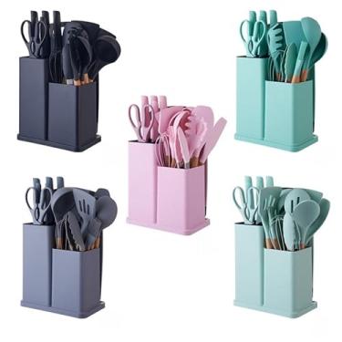 Imagem de Kit 12 Ou 19 Conjunto De Utensílios Silicone Cozinha Colher Escumadeira Concha Escumadeiras Pote(Kit 19 Aleatório)