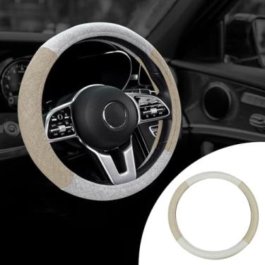 Imagem de Hovom Capa de volante de carro, macia, confortável, antiderrapante, respirável, algodão, linho, redondo, protetor de volante, serve para 38 cm, acessórios interiores universais elegantes para carros