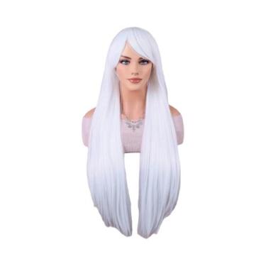 Imagem de Peruca Branca De 28 Polegadas Com Franja, Comprimento Natural, Lisa, R