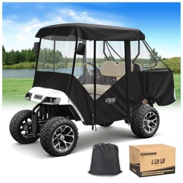 Imagem de 10L0L Gabinete para carrinho de golfe para 2+2 passageiros para EZGO TXT, 600D à prova d'água e à prova de neve, capa para manter quente, 2 zíperes de portas, janela transparente de 4 lados e 4
