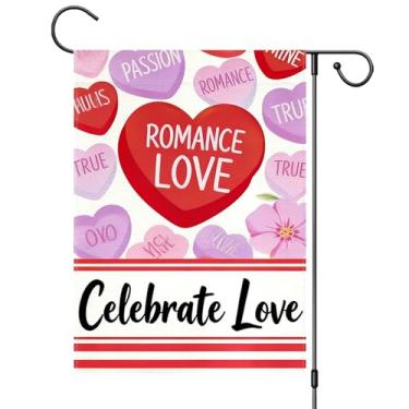 Imagem de Anytin Bandeira de jardim de Dia dos Namorados 30,5 x 45,7 cm dupla face com coração de amor doce, bandeira de jardim dos namorados, aniversário de casamento, exterior, pátio, varanda, decoração de