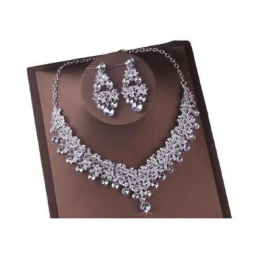 Imagem de Conjunto De Joias De Noiva Em Cristal Prateado Com Tiara De Strass, Co
