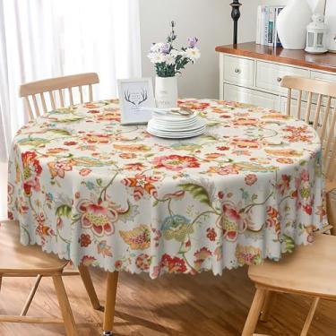 Imagem de SIEDYCV Toalha de mesa redonda Paisley 137 cm com estampa indiana vermelha de poliéster, impermeável, reutilizável, boêmia para festas, jardim, casa de campo, cozinha, decoração de jantar