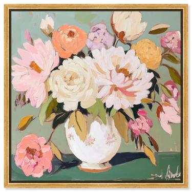 Imagem de Art Remedy Vasos de flores modernos em tela Horizon II com coloração rosa, moldura dourada, 30,5 cm x 30,5 cm