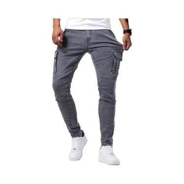 Imagem de Calças Jeans Slim Fit Casuais Para Homens Com Cintura Elástica E Múlti