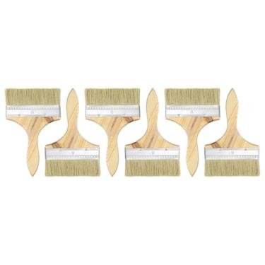 Imagem de HARFINGTON 6 pincéis de pintura de cerdas planas de 15 cm de espessura dupla com cabo de madeira para pintura de arte faça você mesmo, móveis, gabinete, cercas, deck, parede, porta, branco,