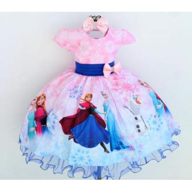 Imagem de Vestido Infantil Festa Frozen Elsa Luxo Envio Imediato - Pingo De Gent