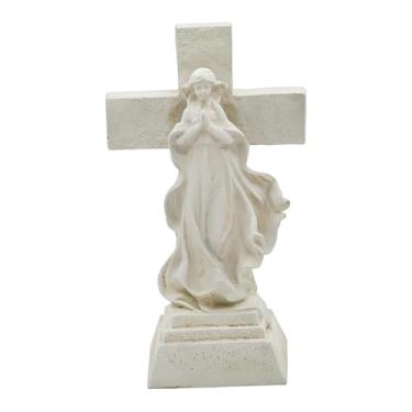 Imagem de Generic Luminária solar de jardim com cruz da Virgem Maria, estátua católica, escultura religiosa, lâmpada externa para entrada, pátio, Dia Mães.
