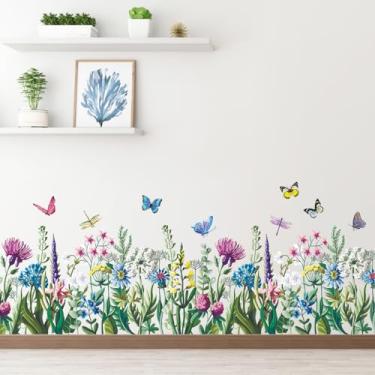 Imagem de RAINBOW WSK Decalques de parede de flores descasque e cole adesivos de parede florais de flores silvestres jardim borboleta planta folhas decoração de parede para quarto de meninas sala de estar