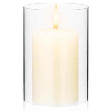Imagem de SHINEOFI Capa de vela Hurricane, capas de vela de vidro transparente, suporte de vela de cilindro de vidro transparente para decoração de casa, casamentos, banquetstable, centro de mesa, festa furacão