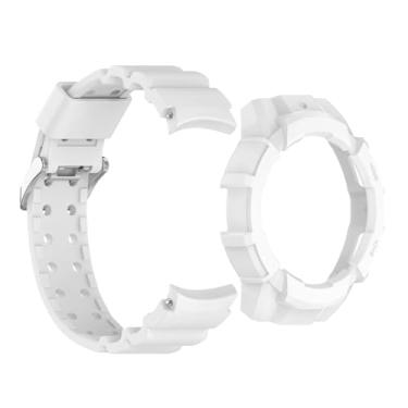 Imagem de FUKUZL Capa de silicone para samsung galaxy watch 7 fit watch7 40mm 44mm capa protetora armadura pulseira 2 em 1(White,Watch7 40mm)