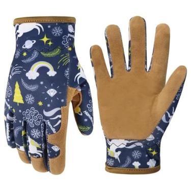 Imagem de Luvas de jardinagem de couro genuíno para crianças de 3 a 11 anos, luvas infantis para trabalho ao ar livre para meninos e meninas presente (azul, grande (pacote com 1))