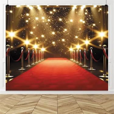 Imagem de Pano de fundo de tapete vermelho 3 x 2,4 m de tecido para cerimônia de premiação tema de noite de cinema VIP festa de aniversário tapete vermelho eventos de formatura fotos de formatura cenário de