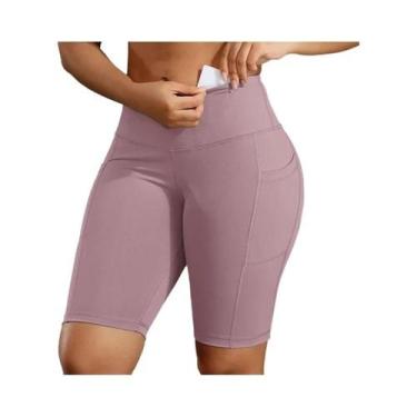 Imagem de Shorts De Treino Femininos Em Cor Sólida Com Efeito Levanta Bumbum E 3