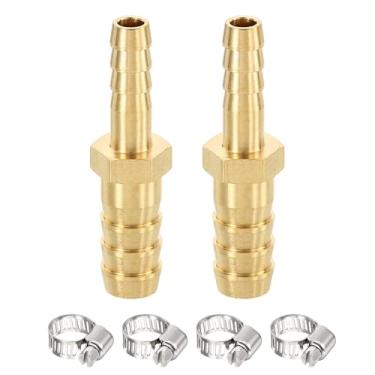 Imagem de METALLIXITY 2 peças de mangueira de latão para adaptador 1/5.1 cm Barb x 3/20.3 cm com 4 peças de braçadeira de mangueira para sistemas de combustível automotivo, motocicleta, marítimo, caminhão, RV