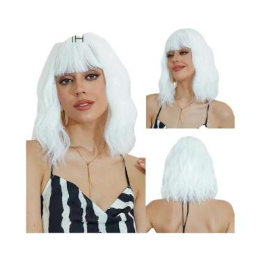 Imagem de Peruca Sintética Curta Ondulada Roxo Claro Com Franja Para Mulheres, R