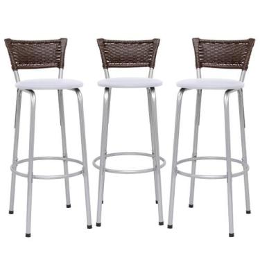 Imagem de Kit 3 Cadeiras Alta 70cm Encosto Junco Argila Cozinha Varanda Estrutur