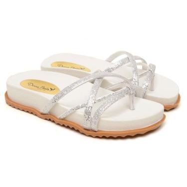 Imagem de Papete Rasteirinha Sandalia  Branca  Slide Adulto Menina Moda Blogueir