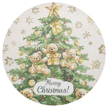 Imagem de xigua Jogo americano redondo de árvore de Natal, conjunto de 4, tapete de mesa redondo antiderrapante resistente ao calor, tapetes de mesa de 48 cm para decoração de cozinha, jantar e festa