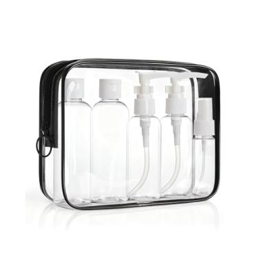 Imagem de BAGSMART Bolsa de Higiene Pessoal Transparente, Pacote com 3 Sacolas de Higiene Pessoal Aprovadas pela TSA, Saco de Tamanho de Um Quarto, Preto puro, 1 Pack with 5 bottles, Medium, 1 pacote com 5