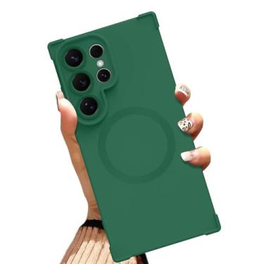 Imagem de AIGOMARA Capa magnética para Samsung Galaxy S25 Ultra de 6,9 polegadas [compatível com MagSafe] Capa protetora à prova de choque de TPU macio verde sólido com cantos reforçados à prova de choque para