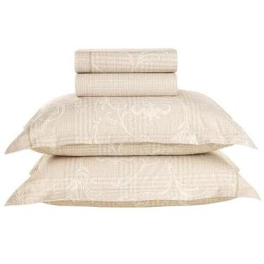 Imagem de Jogo de Cama Karsten Gomes 4 Peças Queen 180 Fios, FLORAL/BEGE