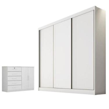 Imagem de Guarda Roupa Casal Logan E Cômoda Seul Neve - Novo Horizonte - MÓVEIS 