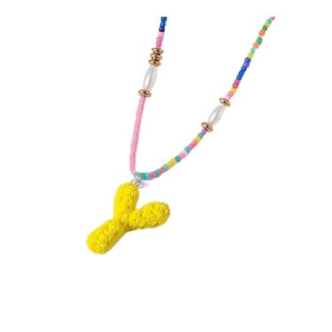 Imagem de ZShireeyBlackey Colar de contas coloridas com inicial para mulheres, colar de letras de bolhas personalizado com miçangas para meninas, gargantilhas boêmias, joias e presentes, Resina, Sem Pedra