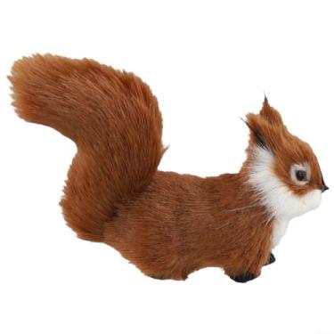 Imagem de Estatueta de plástico realista de pelúcia de esquilo em miniatura com costuras apertadas decoração de férias para lareira cornija mesa jardim armário de exibição de carro 12 x 3 x 8 cm branco marrom